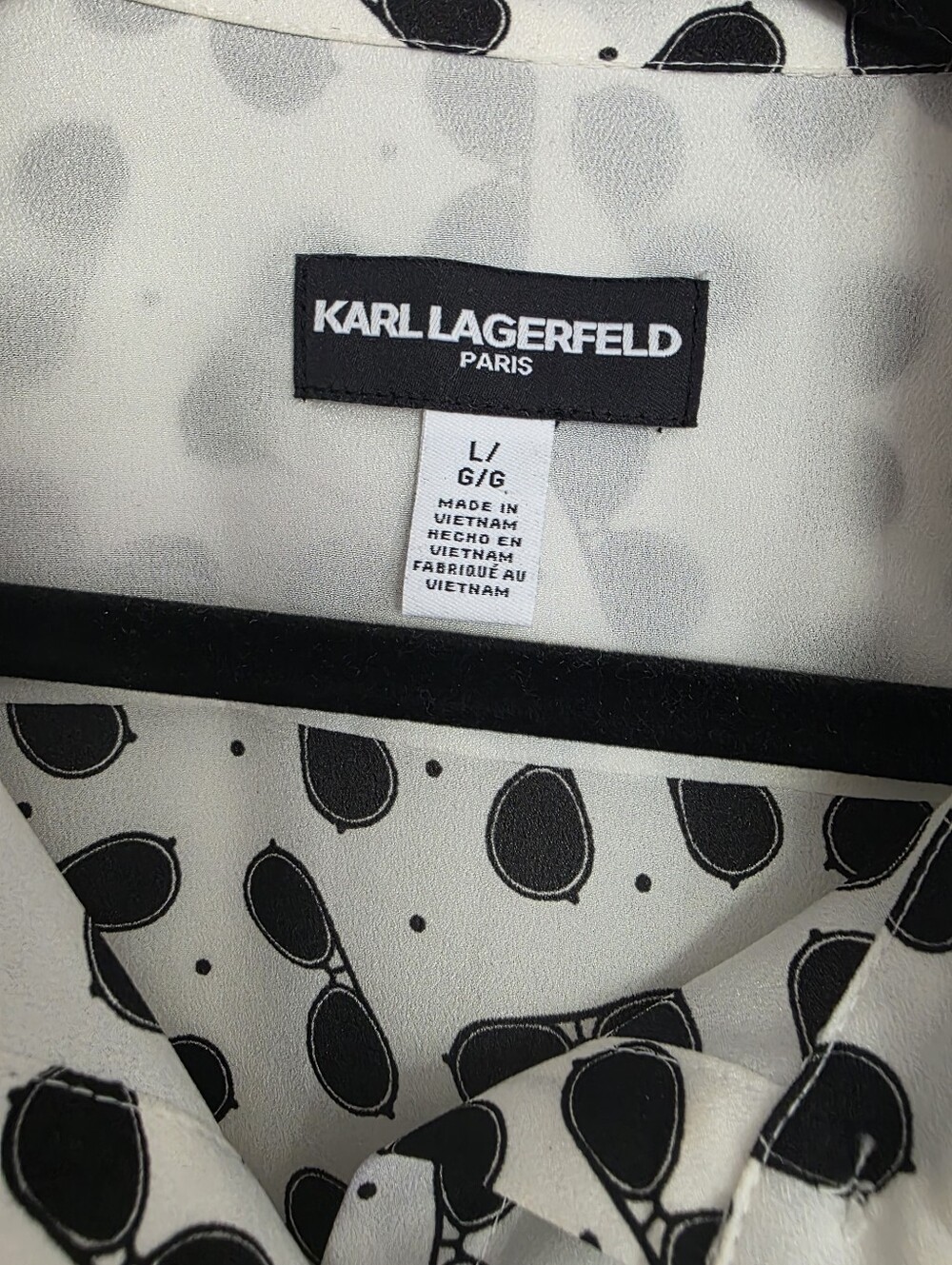 Karl Lagerfeld White Button-Up Shirt with Classic Black And White Sunglass Print - Picture 4 of 4